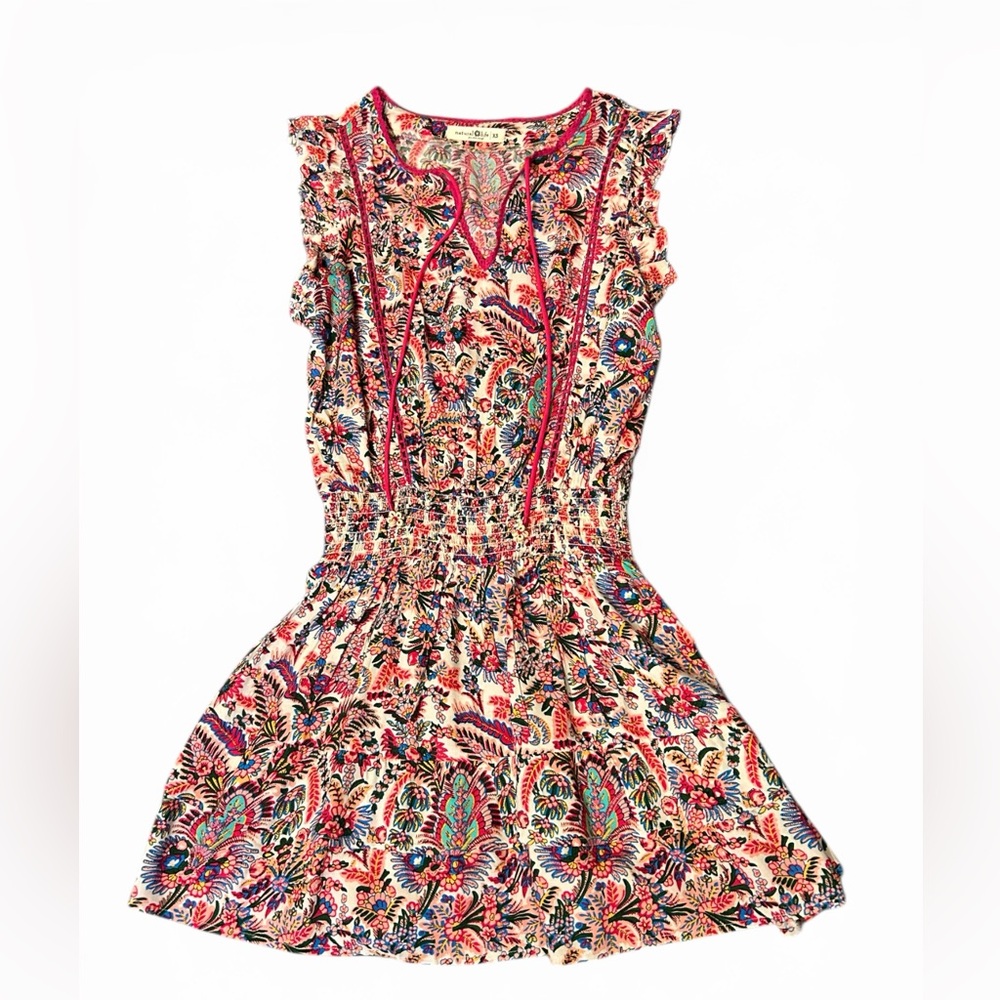 NATURAL LIFE Pink Multi Floral Trim Boho Top